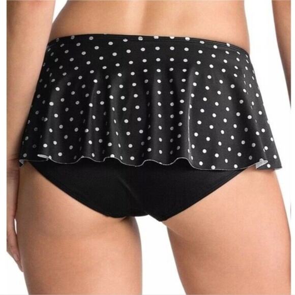 NEW Spanx Black Polka Dot Flirty Skirted Ruffle Swim Bottom - Picture 3 of 9